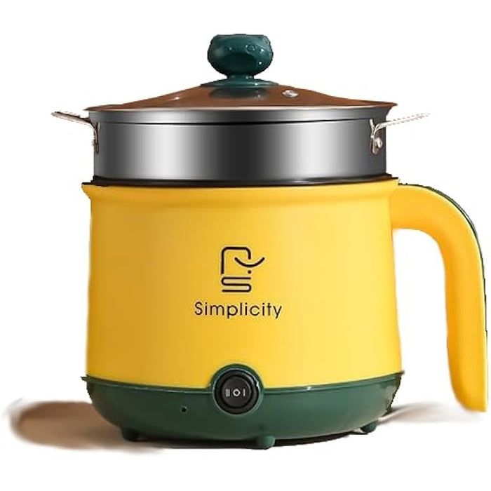 Mini cuisinière électrique avec cuiseur vapeur, Hot Pot antiadhésif de 1,8 L, cuisinière Ramen portable, petite marmite avec double commande de puissance pour dortoir, bureau, voyage
