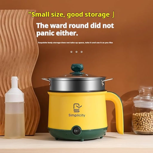 Mini cuisinière électrique avec cuiseur vapeur, Hot Pot antiadhésif de 1,8 L, cuisinière Ramen portable, petite marmite avec double commande de puissance pour dortoir, bureau, voyage