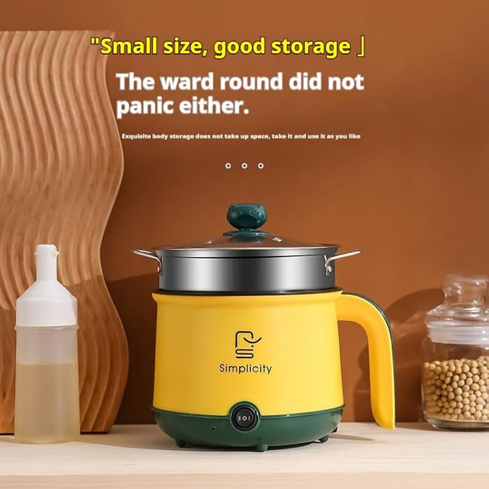 Mini cuisinière électrique avec cuiseur vapeur, Hot Pot antiadhésif de 1,8 L, cuisinière Ramen portable, petite marmite avec double commande de puissance pour dortoir, bureau, voyage