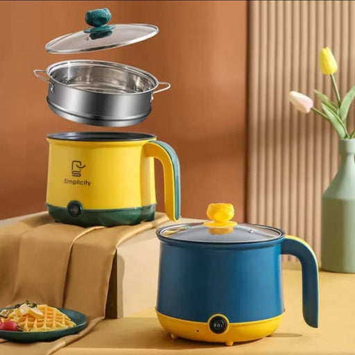 Mini cuisinière électrique avec cuiseur vapeur, Hot Pot antiadhésif de 1,8 L, cuisinière Ramen portable, petite marmite avec double commande de puissance pour dortoir, bureau, voyage