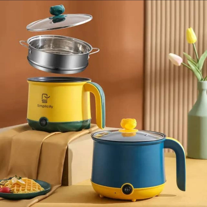 Mini cuisinière électrique avec cuiseur vapeur, Hot Pot antiadhésif de 1,8 L, cuisinière Ramen portable, petite marmite avec double commande de puissance pour dortoir, bureau, voyage
