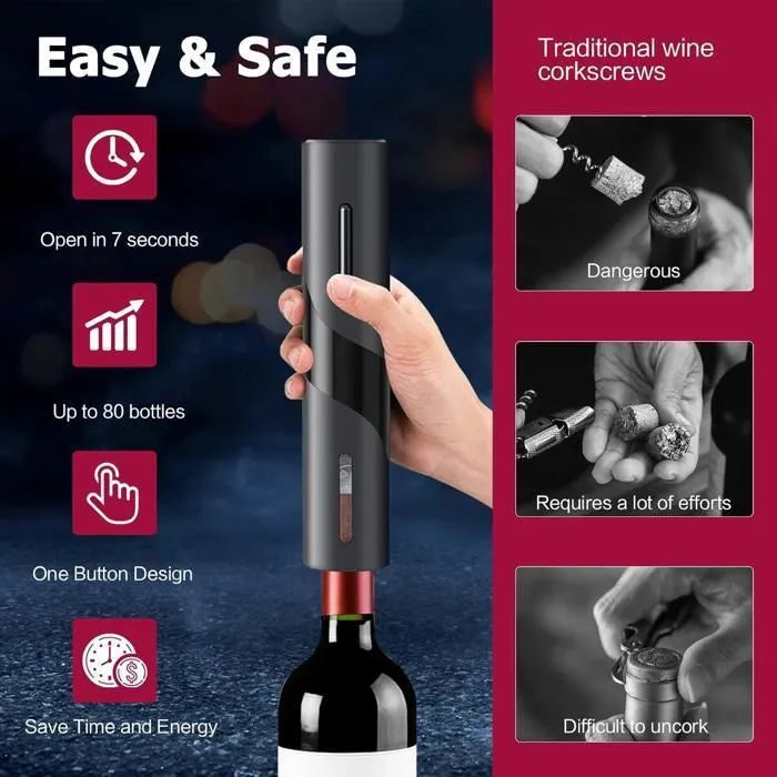Tire Bouchon Électrique ,coupe-capsule, bouchon de bouteille de vin et bec verseur-pour la maison, le restaurant - TOPESCT